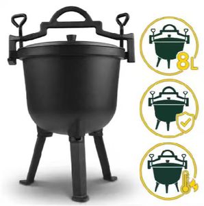 Olla Caldero de Hierro Fundido de 7L con Tapa y Patas de Trípode Plegables, Horno Holandés para Cocinar al Aire Libre, Olla para Guisos para Fogatas y Exteriores - Product Image 1