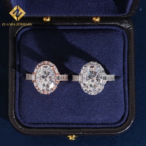 Anillo de compromiso y boda de plata S925 con diamantes de moissanita ovalados tipo halo y doble fila de circonitas, para mujer - Product Image 2