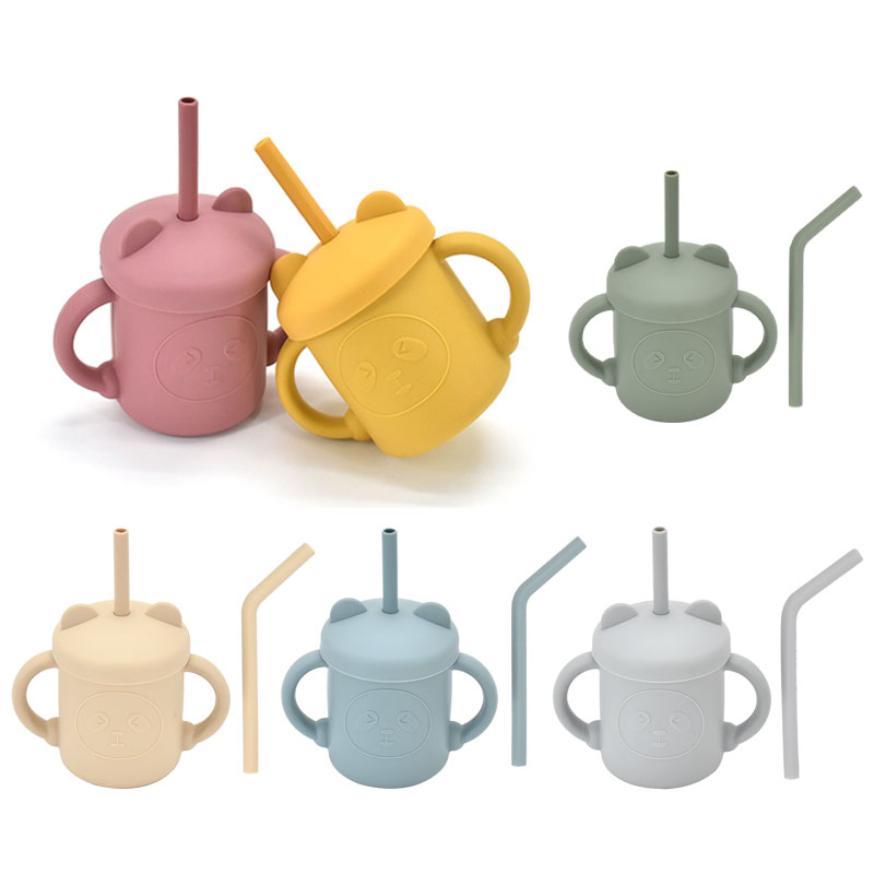 Cốc silicon chống trượt không trượt cho bé có ống hút để cho ăn 0