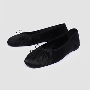 French Minimalist <b>Bow</b> Decor Flats, Unique Wrinkle Design All-match Shallow Mouth Ballet Shoes For Women Daily Casual Wear - Product Image 2