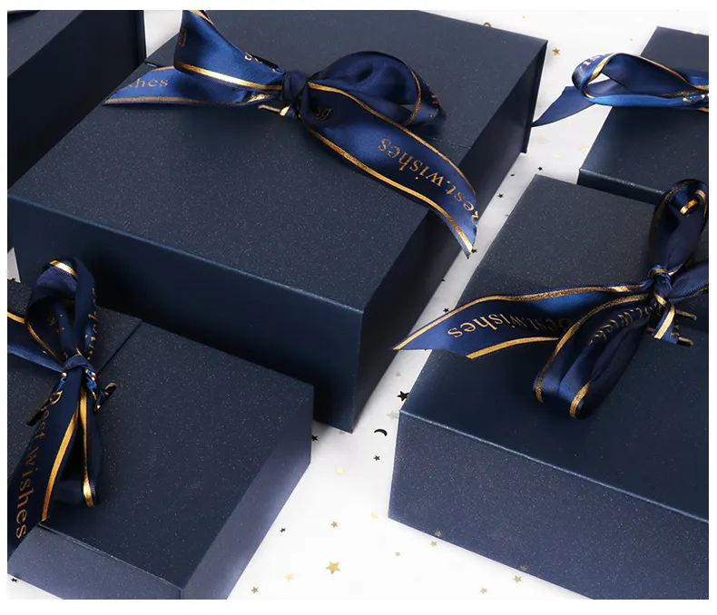 Luxus Karton Kleid Verpackung Geschenk box Schwarz Rechteck Double Open Bow Ribbon Geschenk boxen mit Deckel