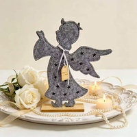Décoration de Noël en feutre, ange, étiquette en bois Merry X-MAS, découpes en forme d'étoile, décoration de table, 30 cm, gris