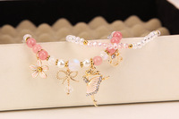 Bracelets tendance pour femmes avec breloque danseuse, perles de cristal, cordon élastique, nœud mignon et fleur de ballet