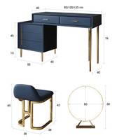 Coiffeuse de chambre de filles en cuir bleu avec miroir et tabouret, 21 Designs fantaisie, Mini Led, cosmétique, coiffeuse