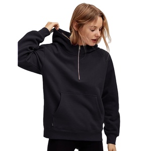 Felpe Casual <span class=keywords><strong>con</strong></span> <span class=keywords><strong>cerniera</strong></span> 1/4 <span class=keywords><strong>con</strong></span> cappuccio 100% cotone felpe larghe e per il tempo libero e Pullover <span class=keywords><strong>con</strong></span> tasca per le donne - Product Image 1