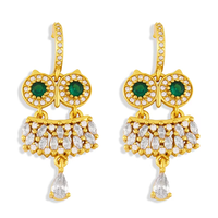 Joyería de moda Pendientes Chapado en oro 18K Joyería para mujer Zirconia Pendientes de aro Animal Búho Pendientes