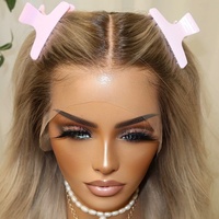 Perruque Lace Front HD de luxe extra longue, 100% cheveux humains, nœuds simples, ondulée, Ombré Blond, racine ombrée, respirante, avec effet de fusion de la ligne des cheveux