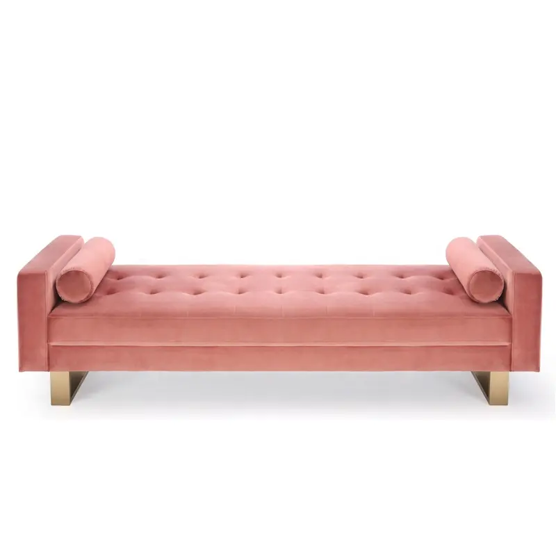 Slaapkamer Roze Fluwelen Couch Moderne Slaapbank Met Goud Been