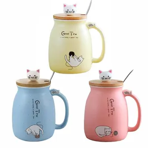 Японская керамическая кофейная чашка, кружка с котом, милая кружка с крышкой, креативная кружка, кружка для воды, для завтрака, молока, кофе, Офисная пара