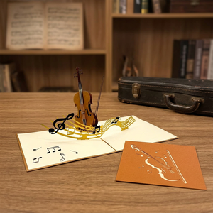 Tarjeta 3D de Violín con Música Pop, Diseño Personalizado, Hecha a Mano, Regalo Promocional, Decoración para el Hogar, Vietnam, Novedad de Acción de Gracias - Product Image 5