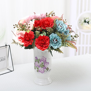 Flores Artificiales de Peonía Lichao, Arreglo en Cesta Rojo Coral, Blanco y Azul, Decoración para Bodas y Hogar, Exhibición Floral Hecha a Mano - Product Image 4