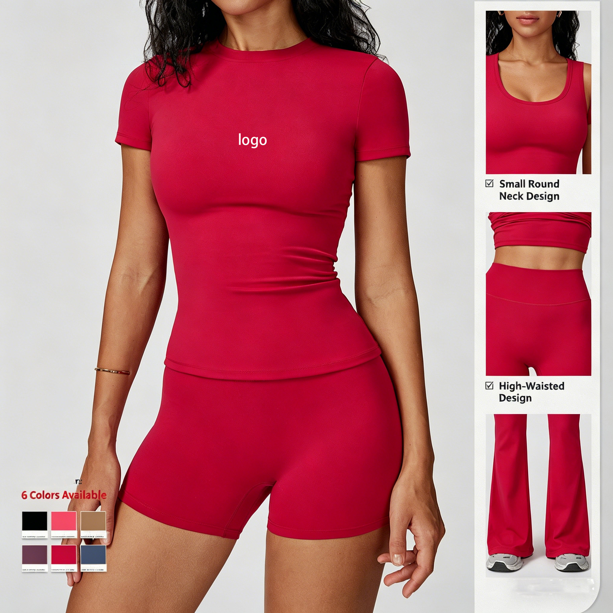 Women's Custom Logo Activewear Sports Gym Set Yoga Leggings Breathable Lightweight for Running Fitness Shorts Top