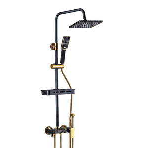 Ensemble de douche de luxe noir mat <span class=keywords><strong>et</strong></span> or en laiton massif, avec pommeau de pluie à touches de <span class=keywords><strong>piano</strong></span> <span class=keywords><strong>et</strong></span> douchette à main, Juegos De Bano - Product Image 1