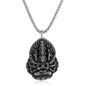 Pendentif Guanyin à mille mains en acier inoxydable, collier avec statue de Bouddha, cadeau pour hommes et femmes, style rétro Punk 2310100 - Product Image 5