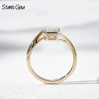 Anillo de Compromiso Starsgem de Oro Sólido de 14K con Diamante Cultivado en Laboratorio de Corte Esmeralda de 2.0ct, Anillo de Boda con Bisel Solitario
