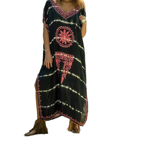 Wholesale Eco-Friendly Cotton Tie-Dyed Marble Printed Kaftan Maxi Beach Casual Wear Drawstring Waist <b>Pocket</b> Natural Waistline - Product Image 1