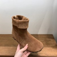 Bottines en daim pliables pour femmes, à bout rond, talon plat, à enfiler