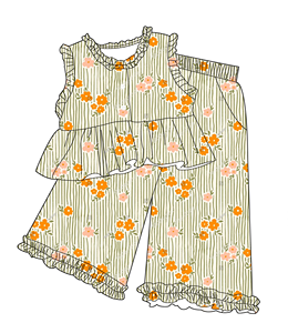 Nuovo Set Coordinato Estivo per Bambine: Top con Bottoni e Peplum e <span class=keywords><strong>Pantaloni</strong></span> a Gamba Larga con Elastico in Vita, Outfit con Finiture a Volant - Product Image 3