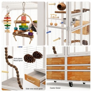 Cage à oiseaux de qualité supérieure pour perroquets, en fer forgé avec revêtement en poudre, avec plateau de jeu et support à roulettes, matériaux non toxiques et sans danger pour les oiseaux - Product Image 6