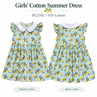 Dress Anak Perempuan Katun Musim Panas Motif Lemon Kerah Peter Pan Lengan Ruffle OEM ODM Grosir
字符约：110