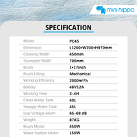 Mesin Pencuci Lantai Mini Hippo PC45-1 Compact Walk Behind untuk Pembersihan Lantai Keras Komersial & Industri, Mesin Pencuci Lantai Dorong Manual