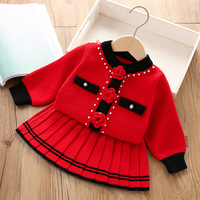 Ventes en gros de ensembles de jupe et de pull en tricot pour filles, doux, décontractés, deux pièces, écologiques, manches longues, automne-hiver, vêtements pour enfants