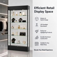 Neu Eingetroffene Vitrine aus Gehärtetem Glas mit Aluminiumrahmen, LED-Beleuchtung, 5 Verstellbaren Regalen, Abschließbarer Tür, Großhandel