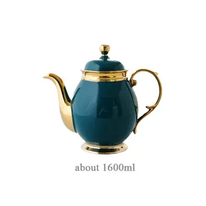 Juego de té dorado de cerámica árabe, tetera de leche, tarros de azúcar, taza de té de porcelana, juego de platillos, tazas de café doradas