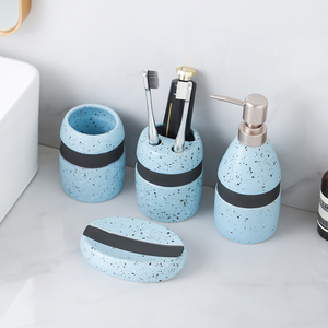 Minimalist Terrazzo tasarım mavi seramik banyo 4 adet otel ve ev banyo aksesuarları ile sıvı sabunluk - Product Image 1