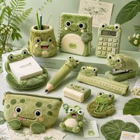 Ensemble de papeterie personnalisé en peluche grenouille, carnet, trousse à crayons, porte-stylos, agrafeuse, règle