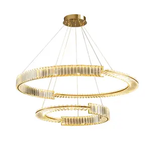 New design crystal hotel circle chandelier fashion smart dimming light showroom living room large decorative light