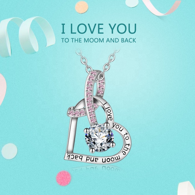 Popular 925 de plata esterlina colgante corazón hueco te amo a la Luna y vuelta collar
