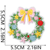 Nouvelle broderie thermocollante en chenille rose scintillante avec bordure décorative, motif Père Noël pour la décoration