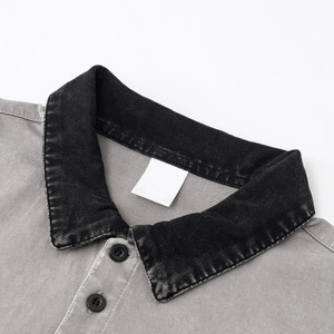 ODM OEM 制造商可定制 LOGO 休闲宽松版型酸洗男士 Polo 衬衫 - Product Image 3