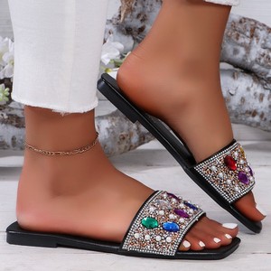 Summer One Line Slippers Water Outdoor Versatile Square Head Fashion Women's <b>Flat</b> Bottom Casual Beach Sandals - Product Image 3