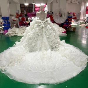 Jancember XS076 Belles robes de mariée à manches courtes et à longue queue bouffante pour filles - Product Image 5