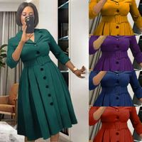 6357 #   Robe de bureau tendance pour femme, décontractée, à col en V, simple boutonnage, coupe trapèze, grande taille, avec ceinture