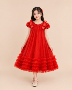 ชุดราตรีหรูหราลายดอกไม้พร้อมแขนพองสำหรับงานประกวดแต่งงาน - Product Image 1