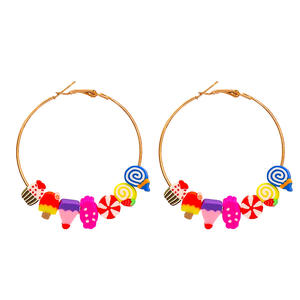 2021 personnalité de la mode style bohème fleur géométrique grand cercle doux poterie boucles d'oreilles pour les femmes - Product Image 2