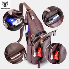 Bolso de pecho de cuero genuino BULLCAPTAIN para hombre, bandolera de un solo hombro, bolso de pecho deportivo informal y moderno con logotipo personalizado - Product Image 3