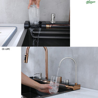 Robinet de cuisine mural intelligent à touches LED, ensemble complet avec rince-gobelet cascade en acier inoxydable SUS304, garantie 5 ans