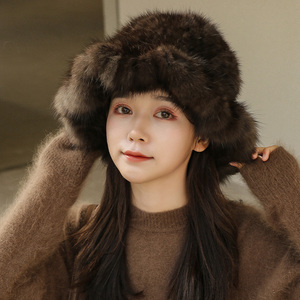 Nouveaux chapeaux en fourrure de vison sable tendance et luxueux, chapeaux seau chauds d'hiver pour femmes - Product Image 3