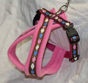 Arnés para Perro con Forro Polar y Diseño de Rombo en Rosa, Marrón y Azul, con Correas a Juego para Pasear Perros - Product Image 2
