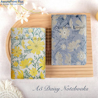 Carnet A5 vintage en tissu brodé marguerites, journal ligné à ouverture plate 200 pages, papeterie personnalisée avec logo, cadeau pour femme, vente en gros