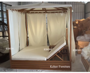 Piscina de gama alta Juegos de jardín al aire libre Cama de día de teca de madera maciza Chaise Lounge doble con muebles de dosel - Product Image 4