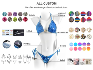 Bikini Triangular Bordado con Palmeras para Mujer al por Mayor, con Tirantes Halter y Lateral Atado, Traje de Baño Atrevido, Ropa de Playa, Logotipo Personalizado, Fabricante OEM - Product Image 6