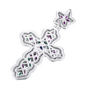 Amuleto de Cruz Celta Chapado en Plata de Ley 925 con Moissanita y Esmalte Colorido - Product Image 1