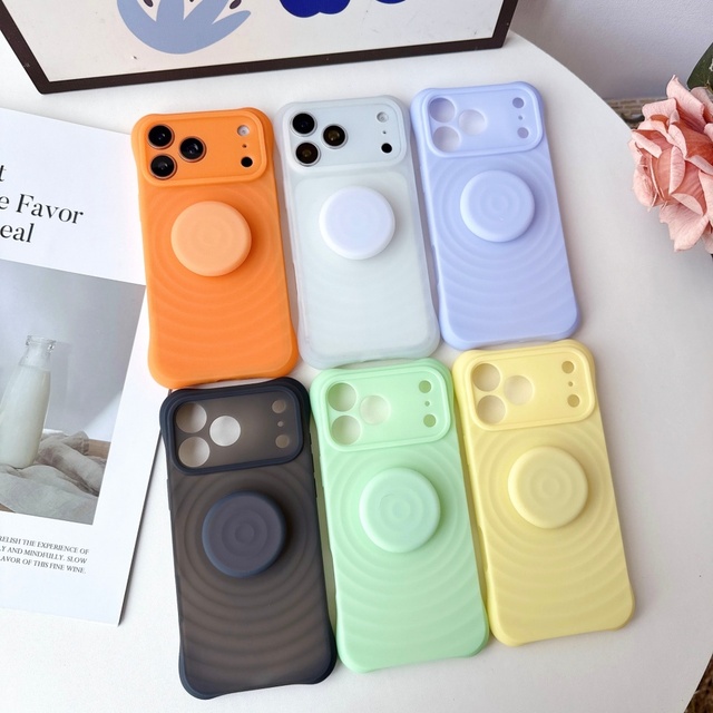 New Ins Style Ripple Liquid Silicone Phone Case With Built-in Holder for iPhone 18 Pro Max 15 Pro 16 17 Protective Cover