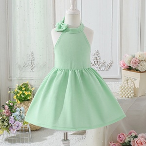 Abito Estivo da Principessa per Bambine con Fiocco Decorativo, Collo Halter, Tinta Unita e Linea ad A - Product Image 1