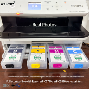 <span class=keywords><strong>Cartouche</strong></span> <span class=keywords><strong>d</strong></span>'<span class=keywords><strong>encre</strong></span> rechargeable WEL-TRY à conception brevetée pour imprimantes Epson WF-C5790 WF-C5890 5310 5390 PX-M884 S884, <span class=keywords><strong>vide</strong></span> sans puce - Product Image 3